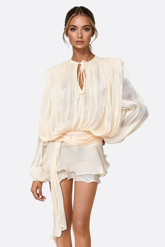 Blush Pink Draped Ruffle Mini Dress