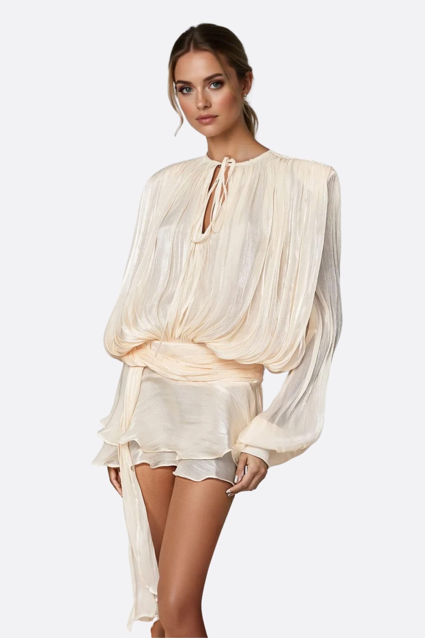 Blush Pink Draped Ruffle Mini Dress
