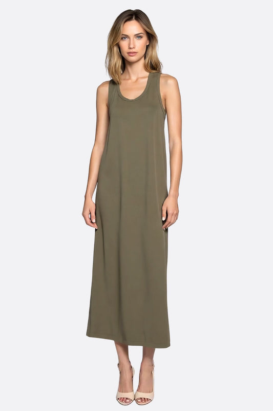 Khaki Green Sleeveless Maxi Dress