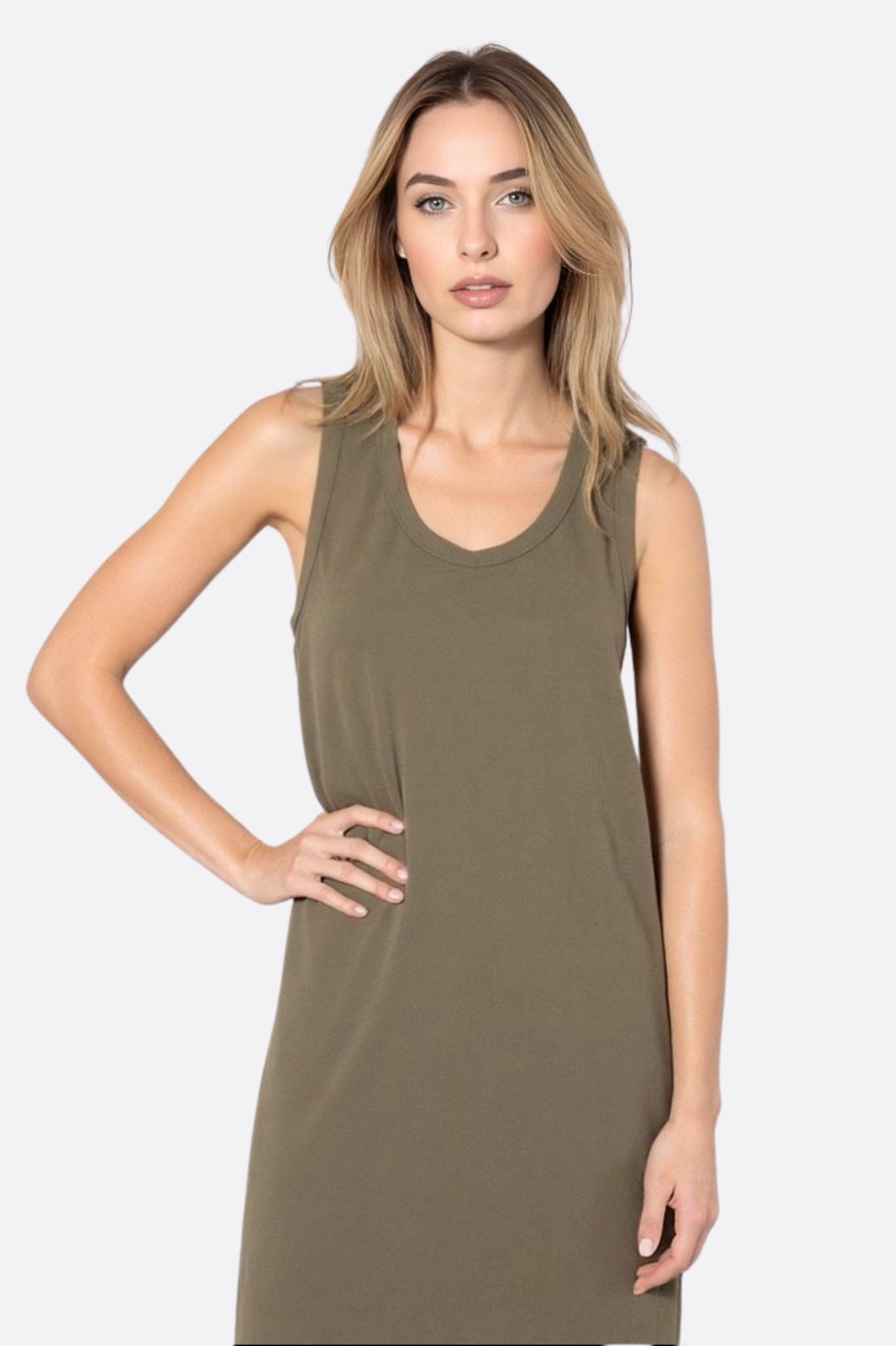 Khaki Green Sleeveless Maxi Dress