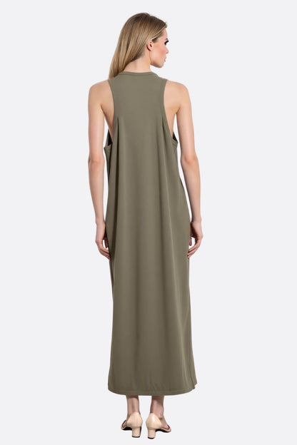 Khaki Green Sleeveless Maxi Dress