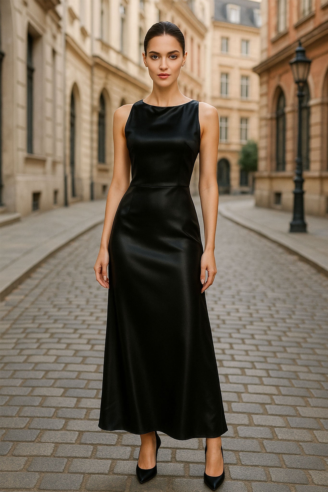 Black Satin Halter Maxi Dress