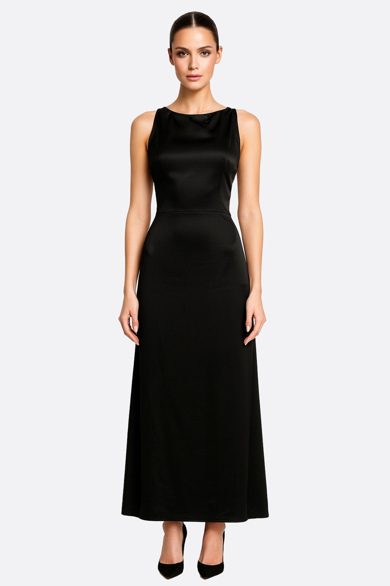 Black Satin Halter Maxi Dress