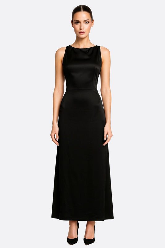 Black Satin Halter Maxi Dress
