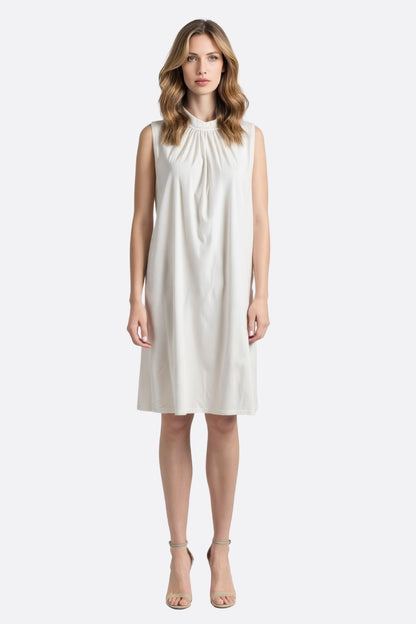 White Draped Neck Midi Dress