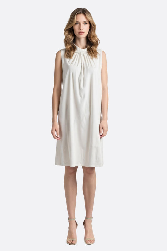 White Draped Neck Midi Dress