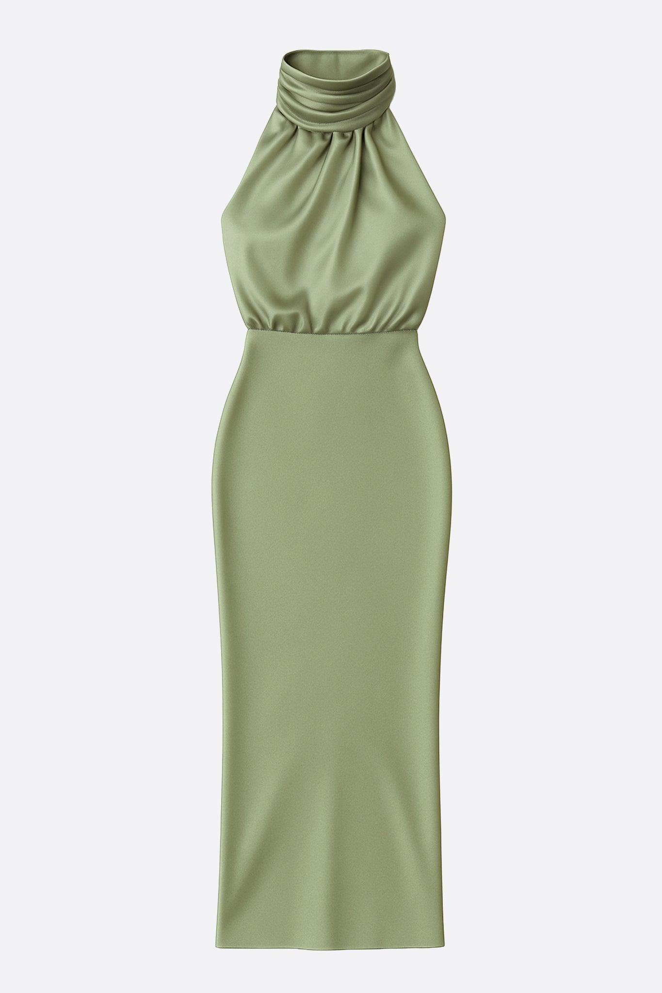 Sage Green Satin Draped Midi Dress